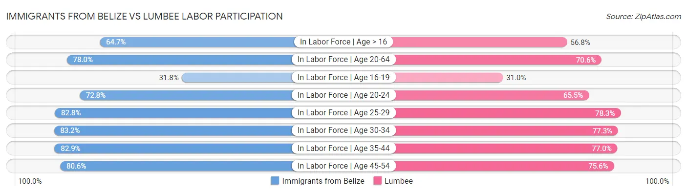 Immigrants from Belize vs Lumbee Labor Participation