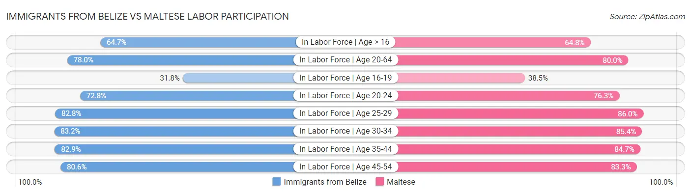 Immigrants from Belize vs Maltese Labor Participation