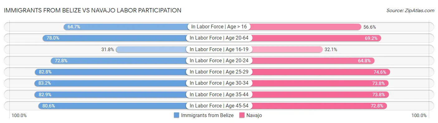 Immigrants from Belize vs Navajo Labor Participation