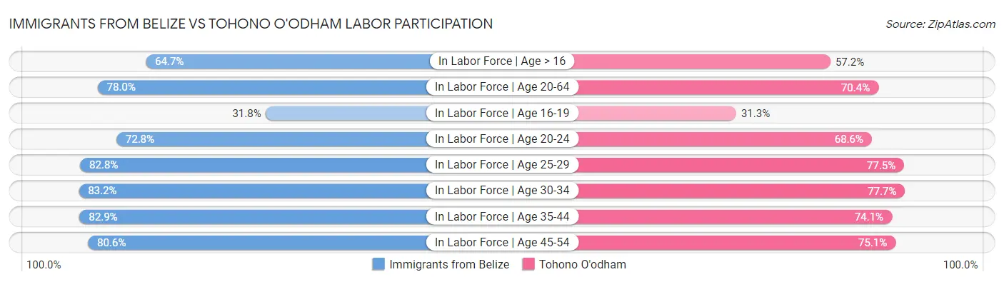 Immigrants from Belize vs Tohono O'odham Labor Participation