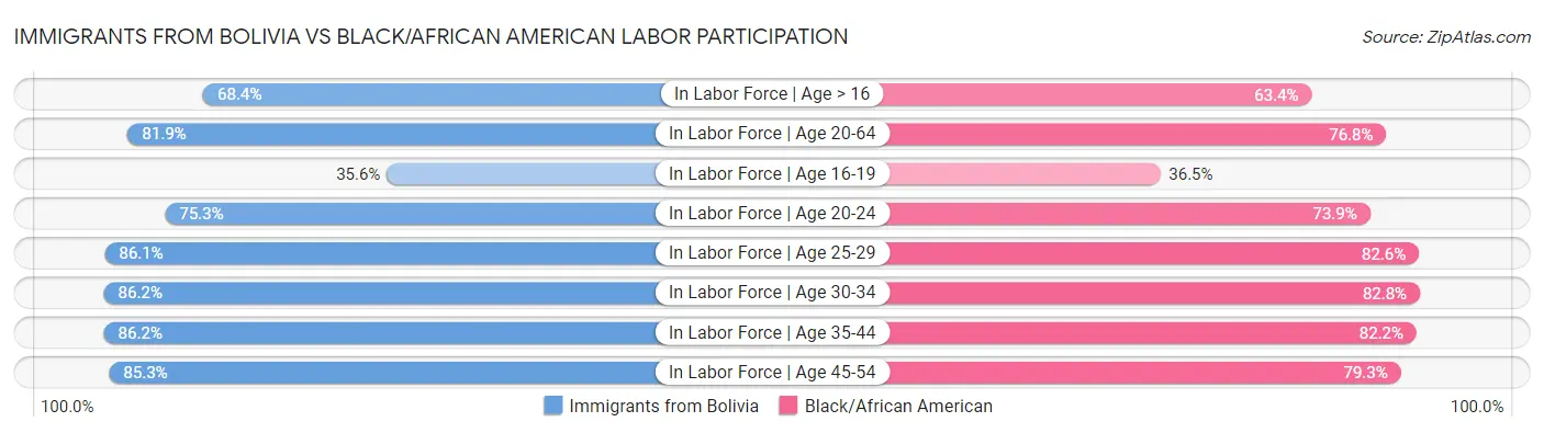 Immigrants from Bolivia vs Black/African American Labor Participation