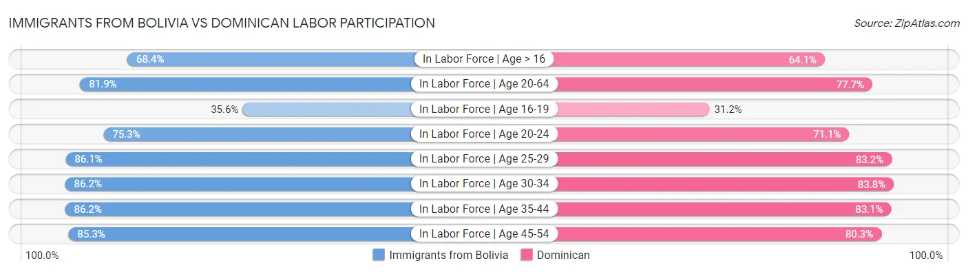 Immigrants from Bolivia vs Dominican Labor Participation
