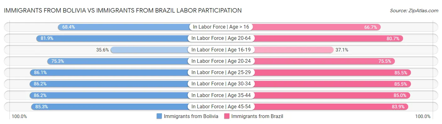 Immigrants from Bolivia vs Immigrants from Brazil Labor Participation