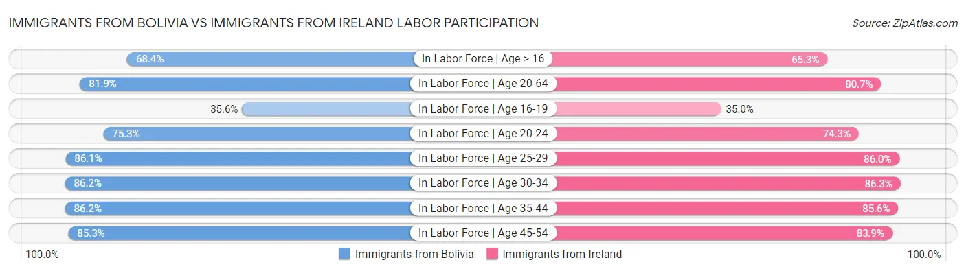 Immigrants from Bolivia vs Immigrants from Ireland Labor Participation