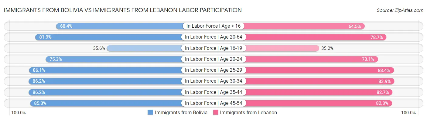 Immigrants from Bolivia vs Immigrants from Lebanon Labor Participation
