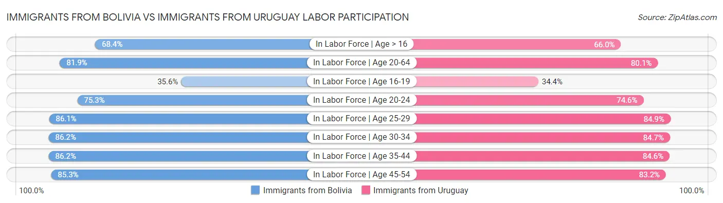 Immigrants from Bolivia vs Immigrants from Uruguay Labor Participation