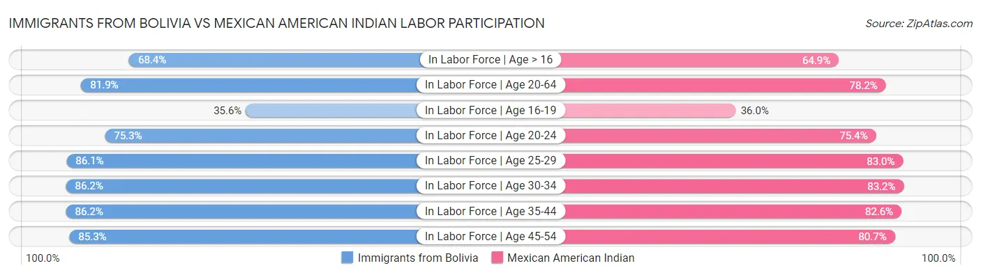 Immigrants from Bolivia vs Mexican American Indian Labor Participation