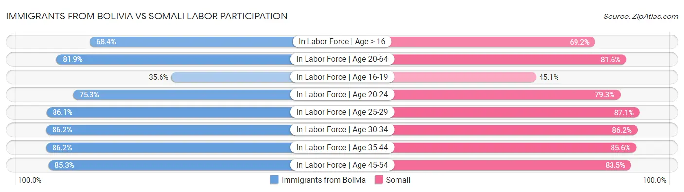 Immigrants from Bolivia vs Somali Labor Participation