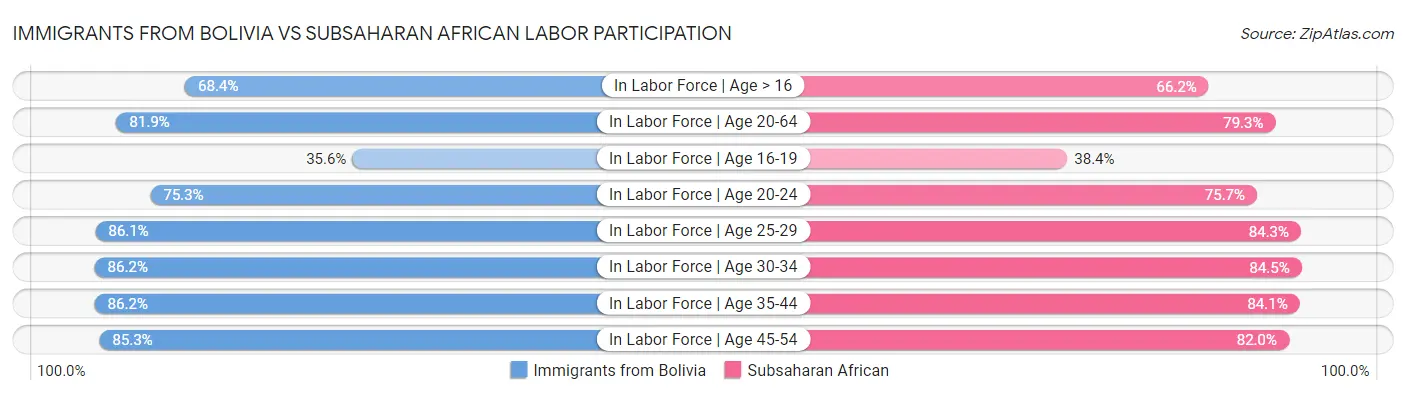 Immigrants from Bolivia vs Subsaharan African Labor Participation