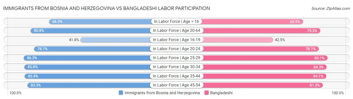 Immigrants from Bosnia and Herzegovina vs Bangladeshi Labor Participation
