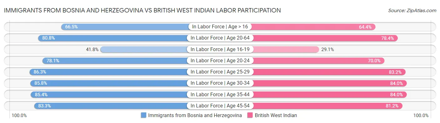 Immigrants from Bosnia and Herzegovina vs British West Indian Labor Participation