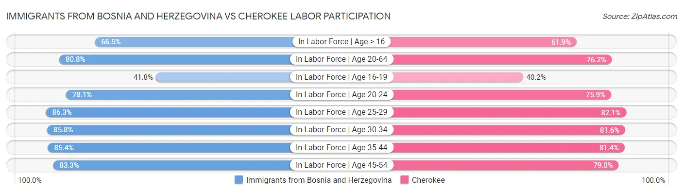 Immigrants from Bosnia and Herzegovina vs Cherokee Labor Participation