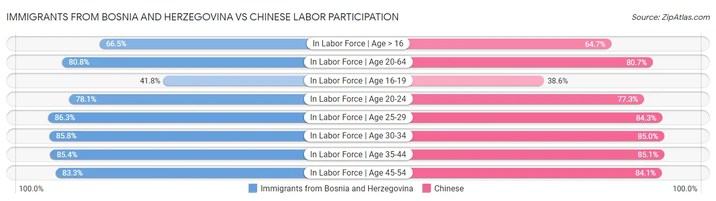 Immigrants from Bosnia and Herzegovina vs Chinese Labor Participation