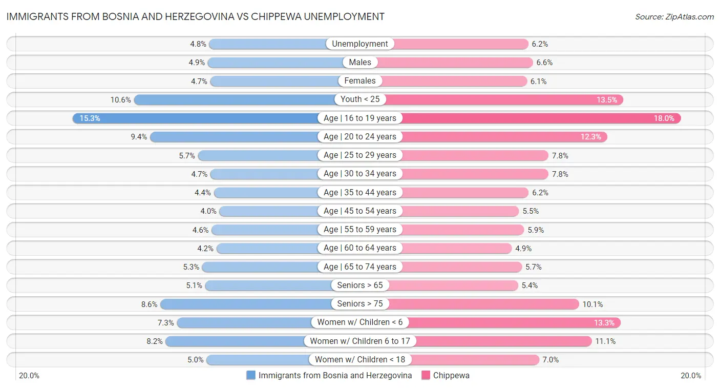 Immigrants from Bosnia and Herzegovina vs Chippewa Unemployment