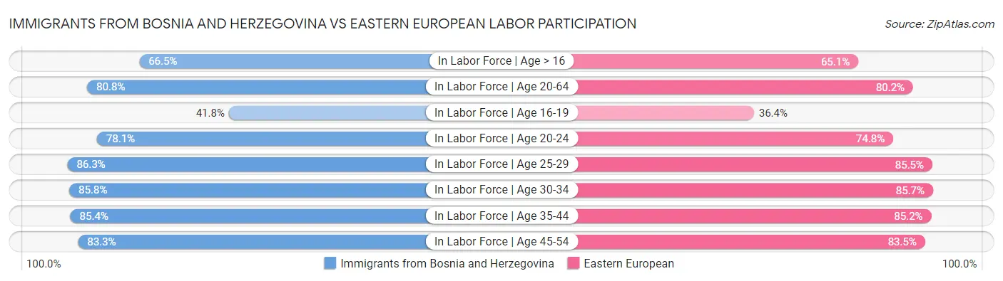 Immigrants from Bosnia and Herzegovina vs Eastern European Labor Participation