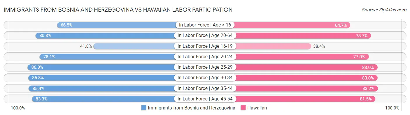 Immigrants from Bosnia and Herzegovina vs Hawaiian Labor Participation