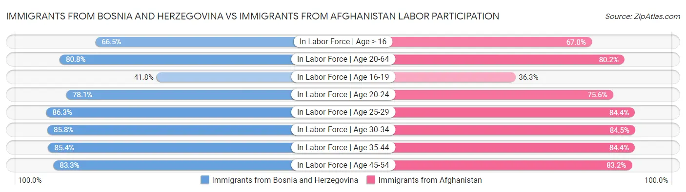 Immigrants from Bosnia and Herzegovina vs Immigrants from Afghanistan Labor Participation