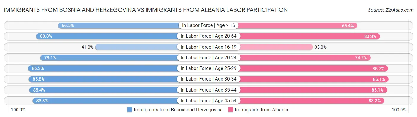 Immigrants from Bosnia and Herzegovina vs Immigrants from Albania Labor Participation
