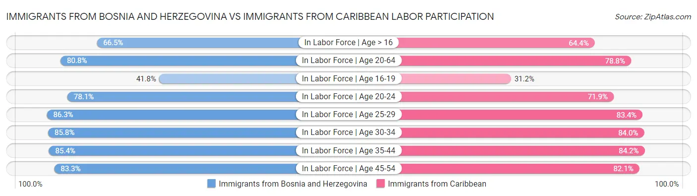 Immigrants from Bosnia and Herzegovina vs Immigrants from Caribbean Labor Participation