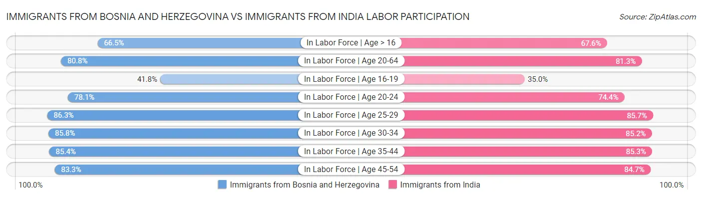 Immigrants from Bosnia and Herzegovina vs Immigrants from India Labor Participation