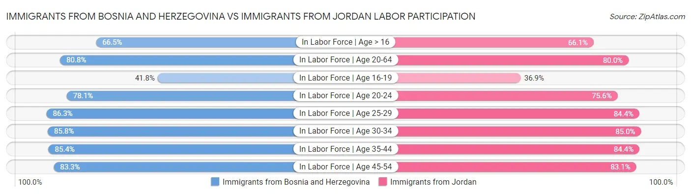 Immigrants from Bosnia and Herzegovina vs Immigrants from Jordan Labor Participation