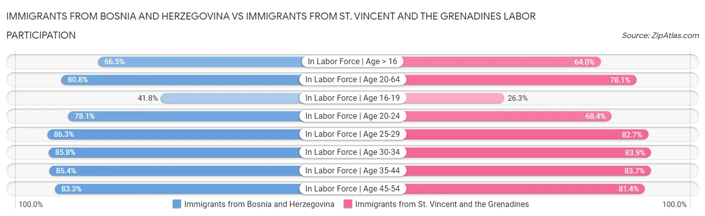 Immigrants from Bosnia and Herzegovina vs Immigrants from St. Vincent and the Grenadines Labor Participation