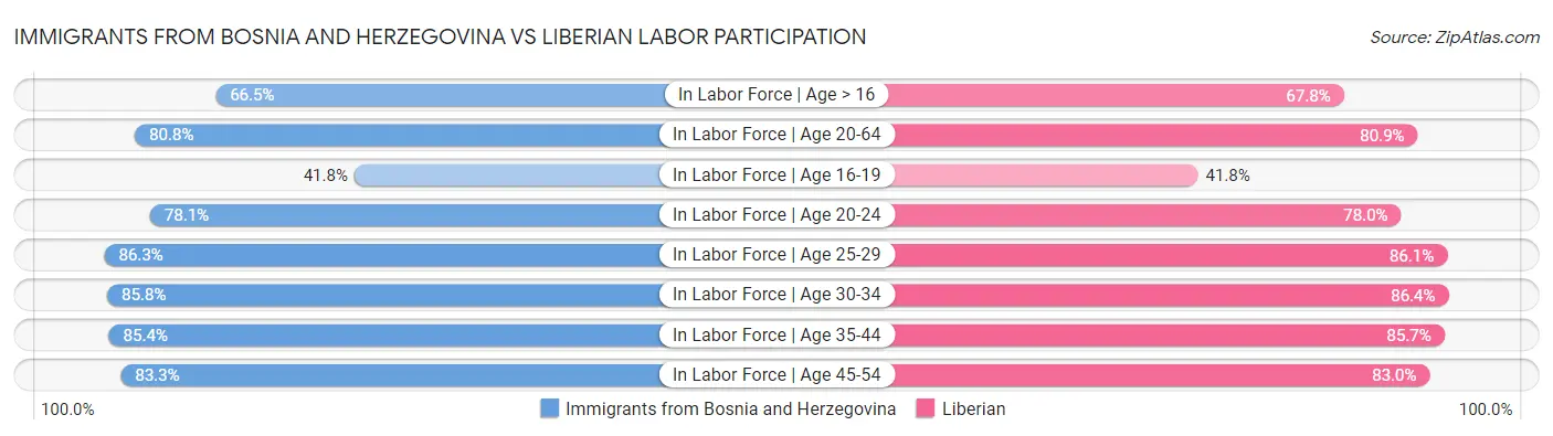 Immigrants from Bosnia and Herzegovina vs Liberian Labor Participation