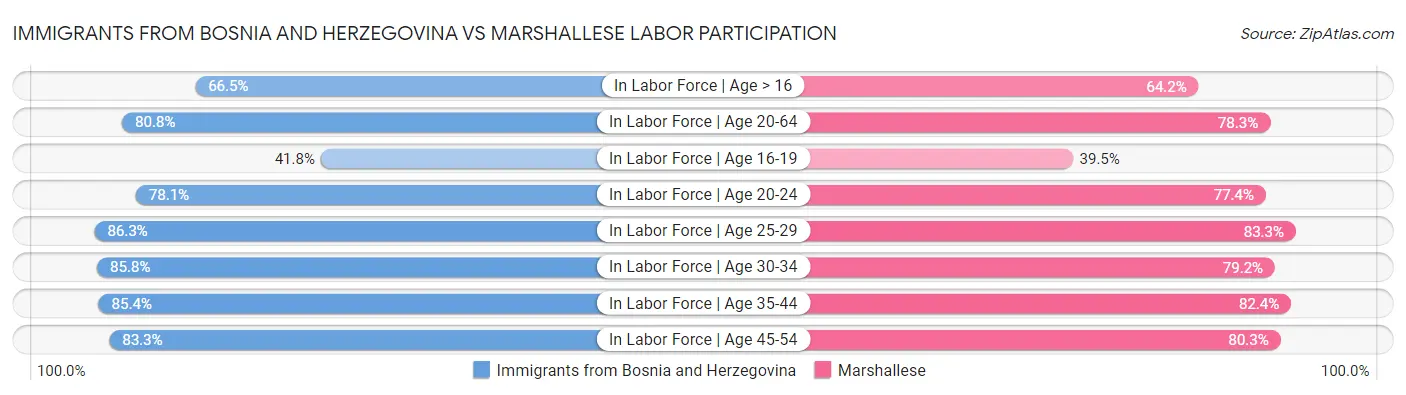 Immigrants from Bosnia and Herzegovina vs Marshallese Labor Participation