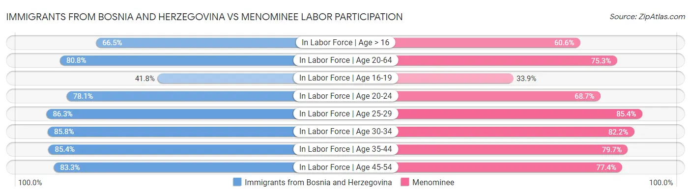 Immigrants from Bosnia and Herzegovina vs Menominee Labor Participation
