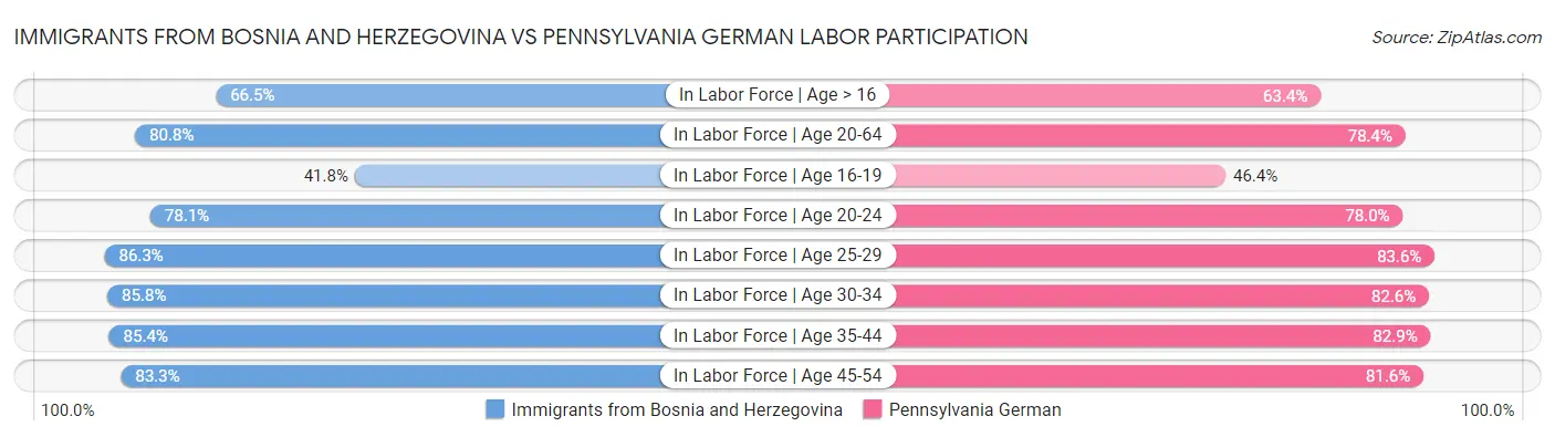 Immigrants from Bosnia and Herzegovina vs Pennsylvania German Labor Participation