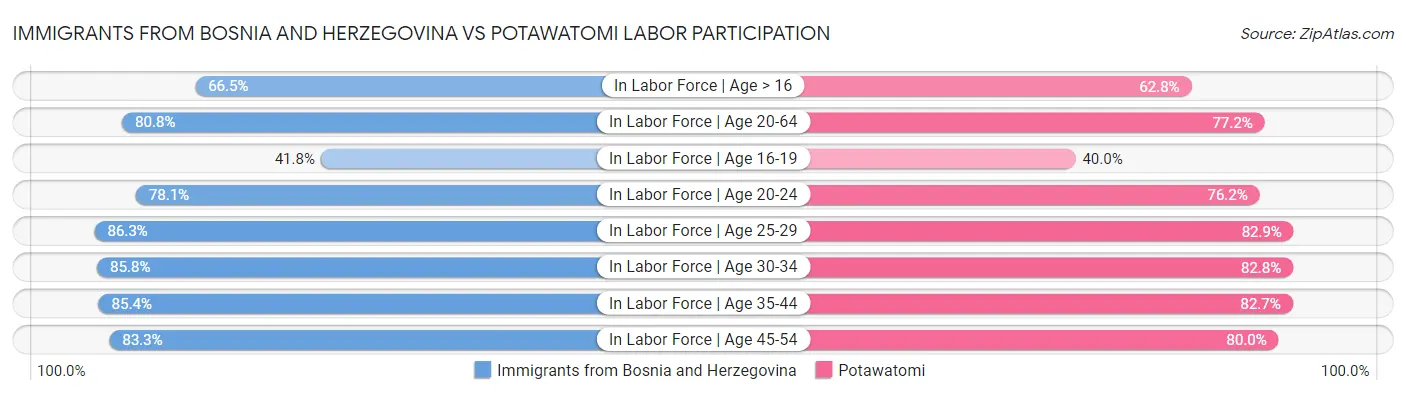 Immigrants from Bosnia and Herzegovina vs Potawatomi Labor Participation