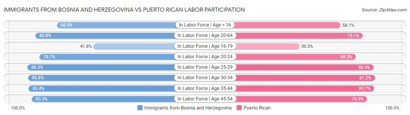 Immigrants from Bosnia and Herzegovina vs Puerto Rican Labor Participation