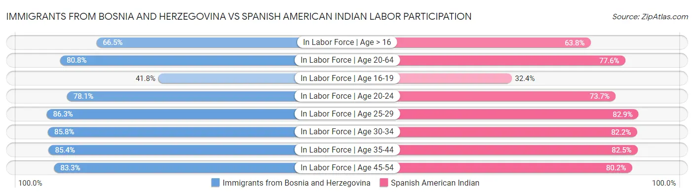 Immigrants from Bosnia and Herzegovina vs Spanish American Indian Labor Participation