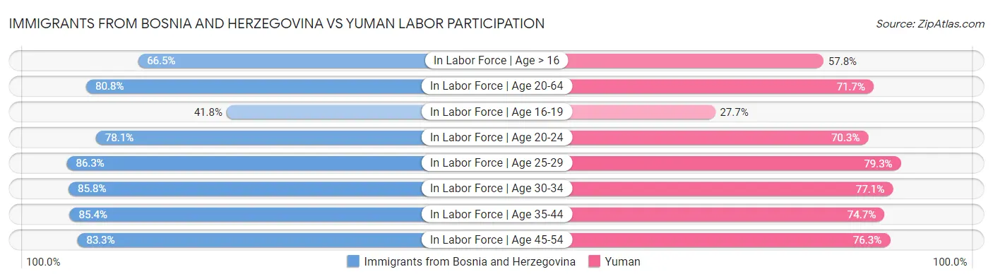 Immigrants from Bosnia and Herzegovina vs Yuman Labor Participation
