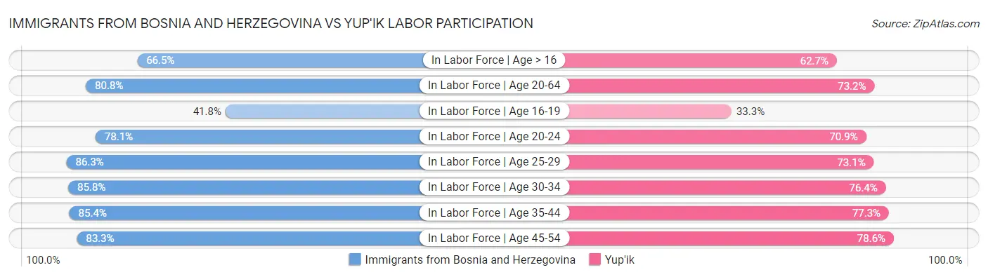 Immigrants from Bosnia and Herzegovina vs Yup'ik Labor Participation