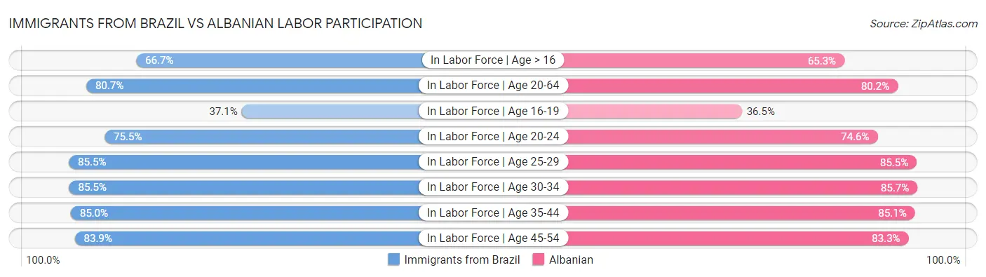 Immigrants from Brazil vs Albanian Labor Participation
