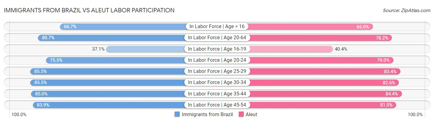 Immigrants from Brazil vs Aleut Labor Participation