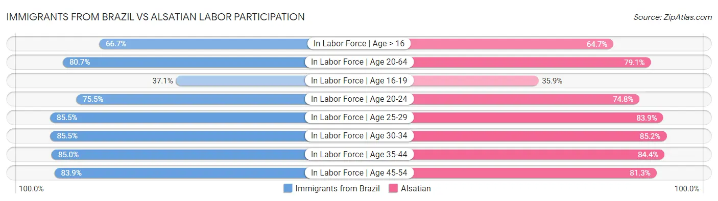 Immigrants from Brazil vs Alsatian Labor Participation