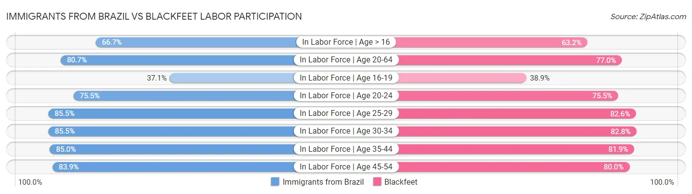 Immigrants from Brazil vs Blackfeet Labor Participation