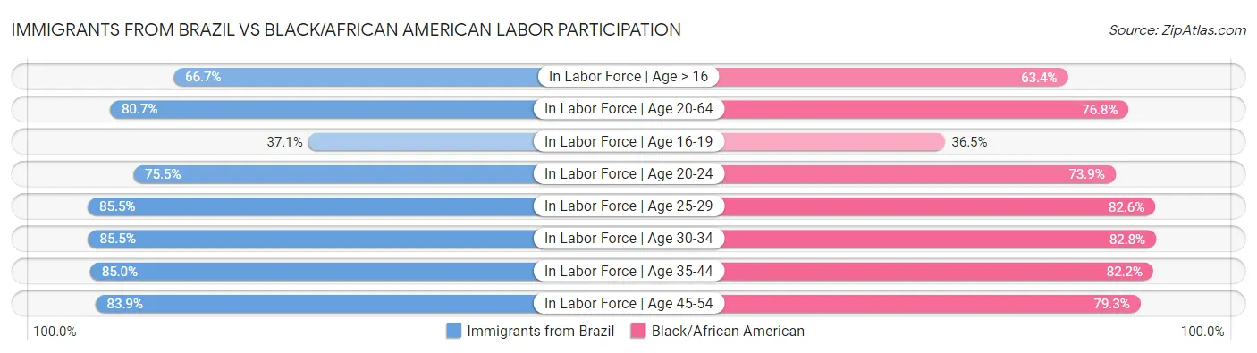 Immigrants from Brazil vs Black/African American Labor Participation