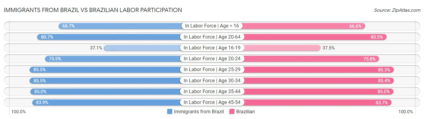 Immigrants from Brazil vs Brazilian Labor Participation