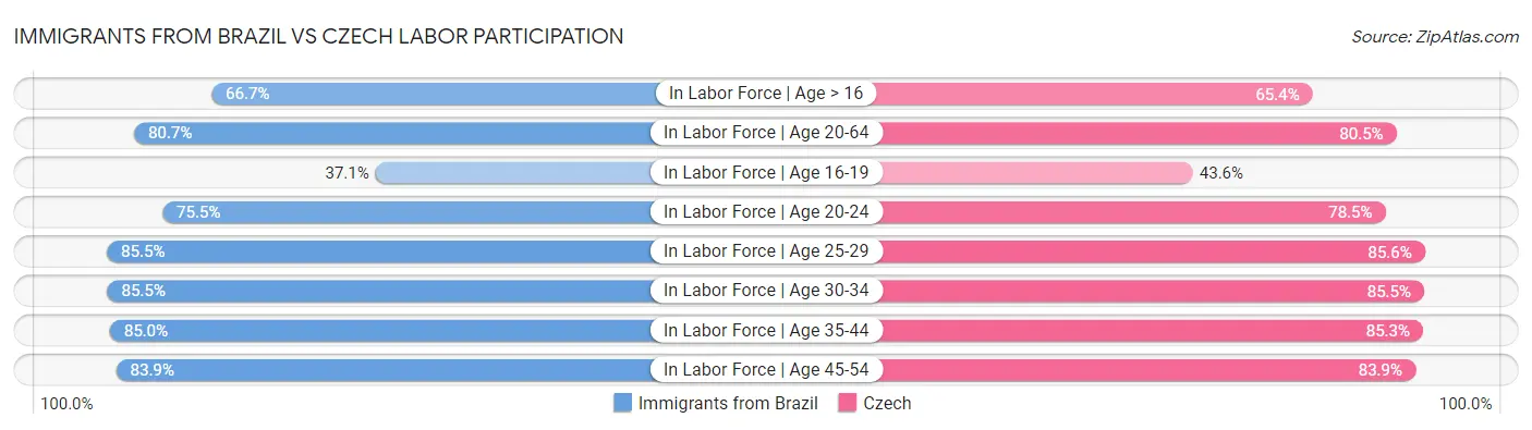 Immigrants from Brazil vs Czech Labor Participation
