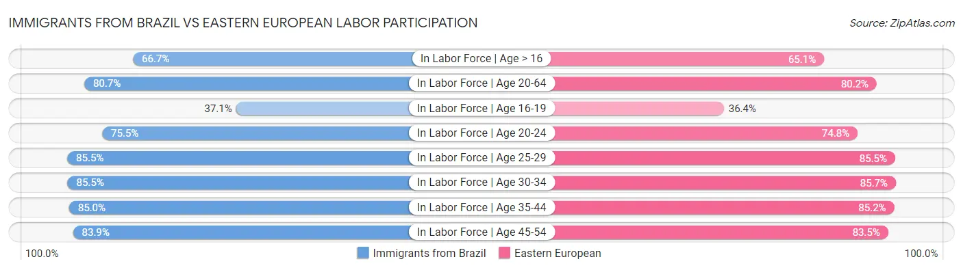 Immigrants from Brazil vs Eastern European Labor Participation