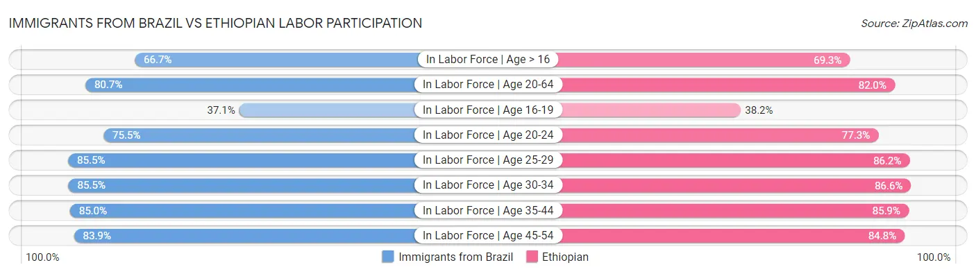 Immigrants from Brazil vs Ethiopian Labor Participation