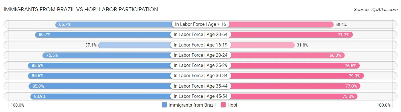 Immigrants from Brazil vs Hopi Labor Participation