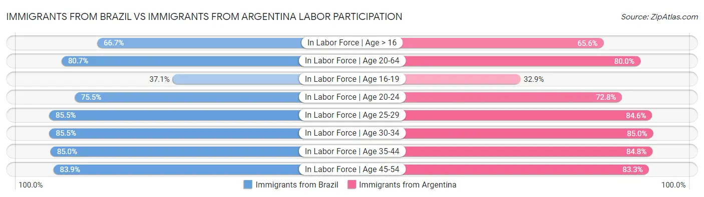 Immigrants from Brazil vs Immigrants from Argentina Labor Participation