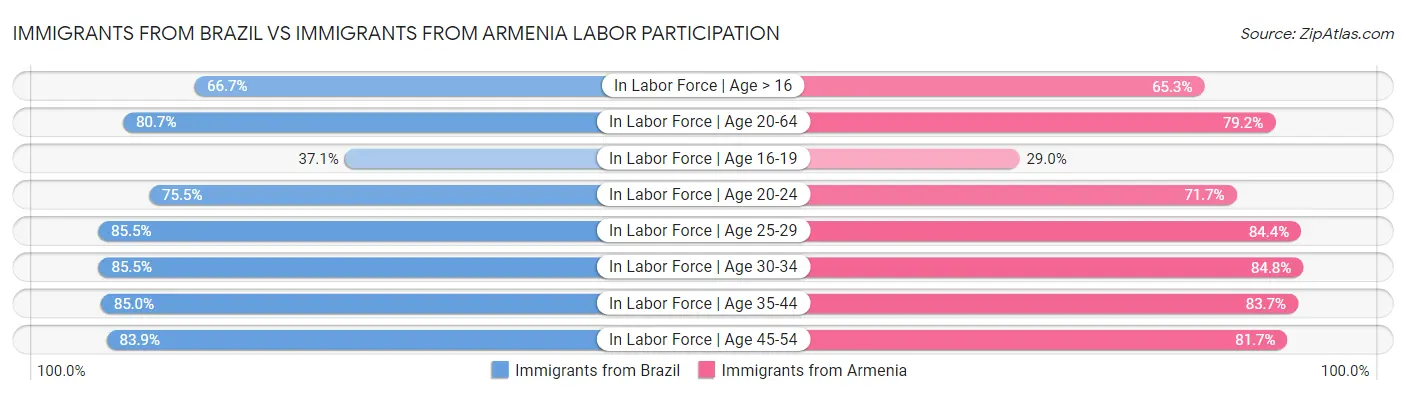 Immigrants from Brazil vs Immigrants from Armenia Labor Participation