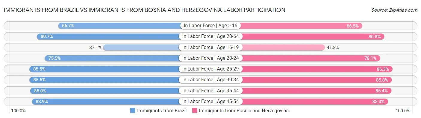 Immigrants from Brazil vs Immigrants from Bosnia and Herzegovina Labor Participation