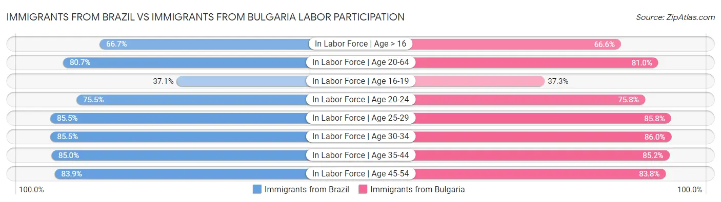 Immigrants from Brazil vs Immigrants from Bulgaria Labor Participation