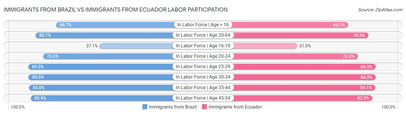 Immigrants from Brazil vs Immigrants from Ecuador Labor Participation